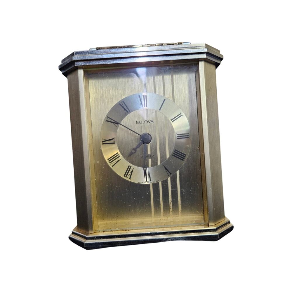 Bulova Brass Tone Quartz Mantel Carriage Clock Made in West Germany